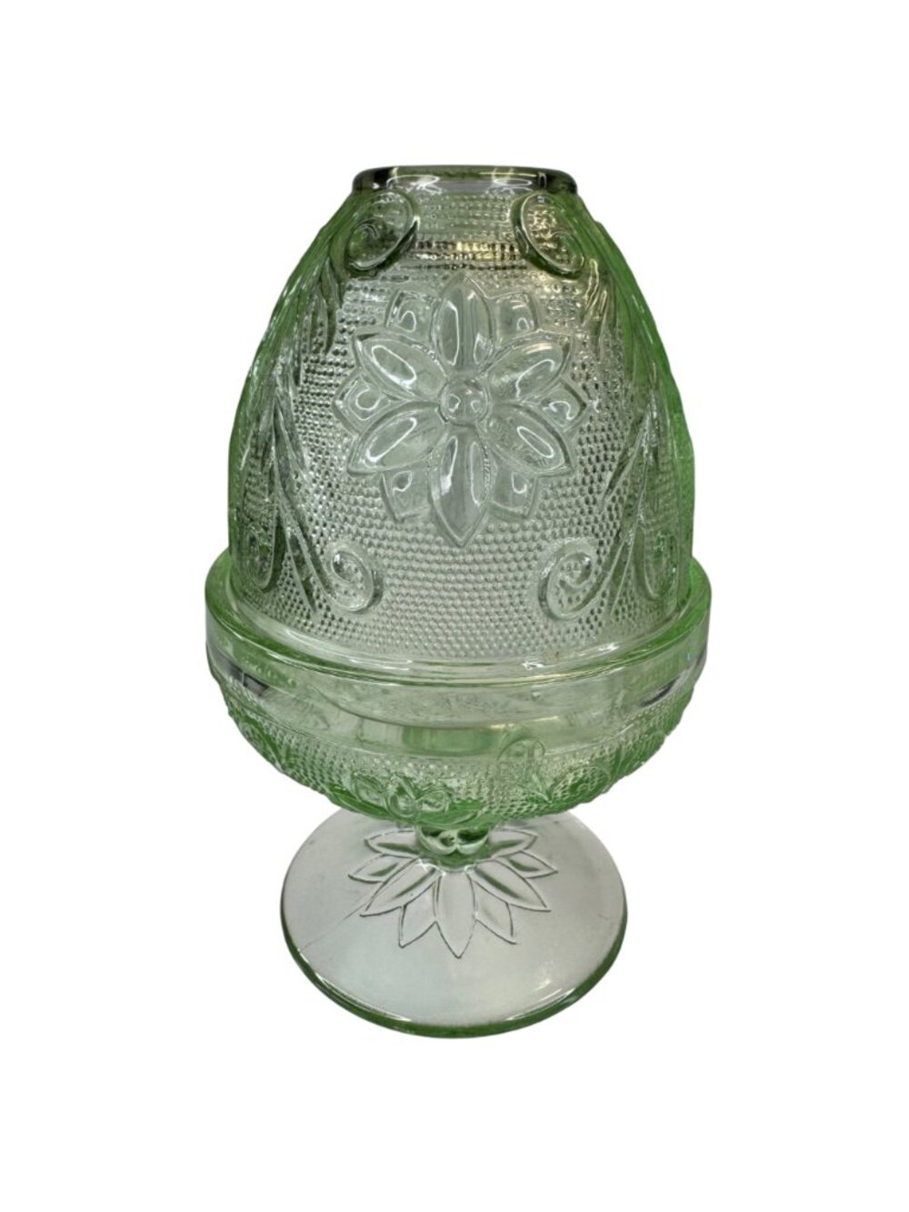 Tiara Indiana Glass Chantilly Green Fairy Lamp 2-pc Candleholder Decor Vtg 70s - Picture 13 of 16
